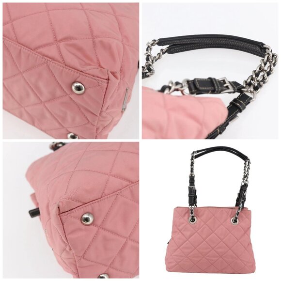PRADA Quilted Chain Tote Bag Nylon Pink Silver - Picture 10 of 15